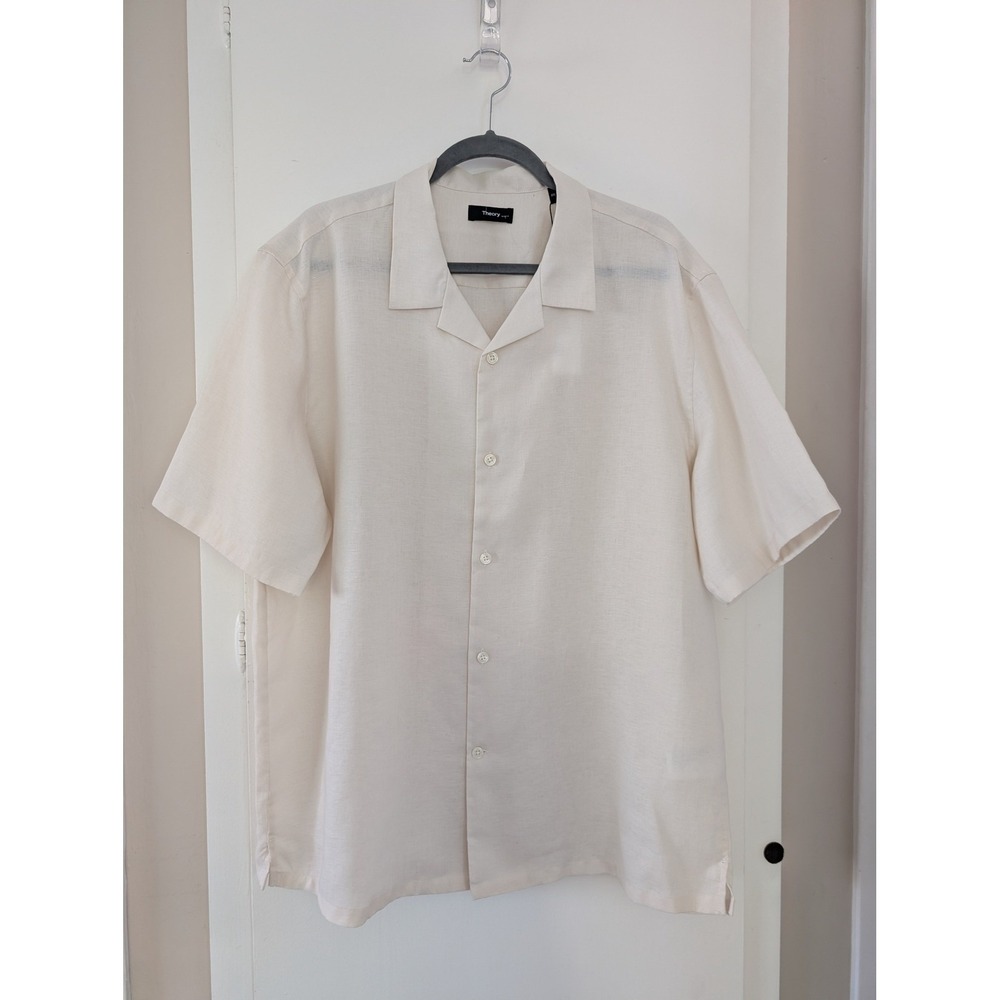 Theory 100% Linen Shirt Mens XXL Ivory Short Sleeve Vacation Resort European New